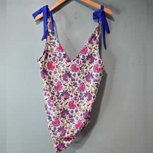 summersalt Floral One-Piece Swimsuit with Royal Blue Ties